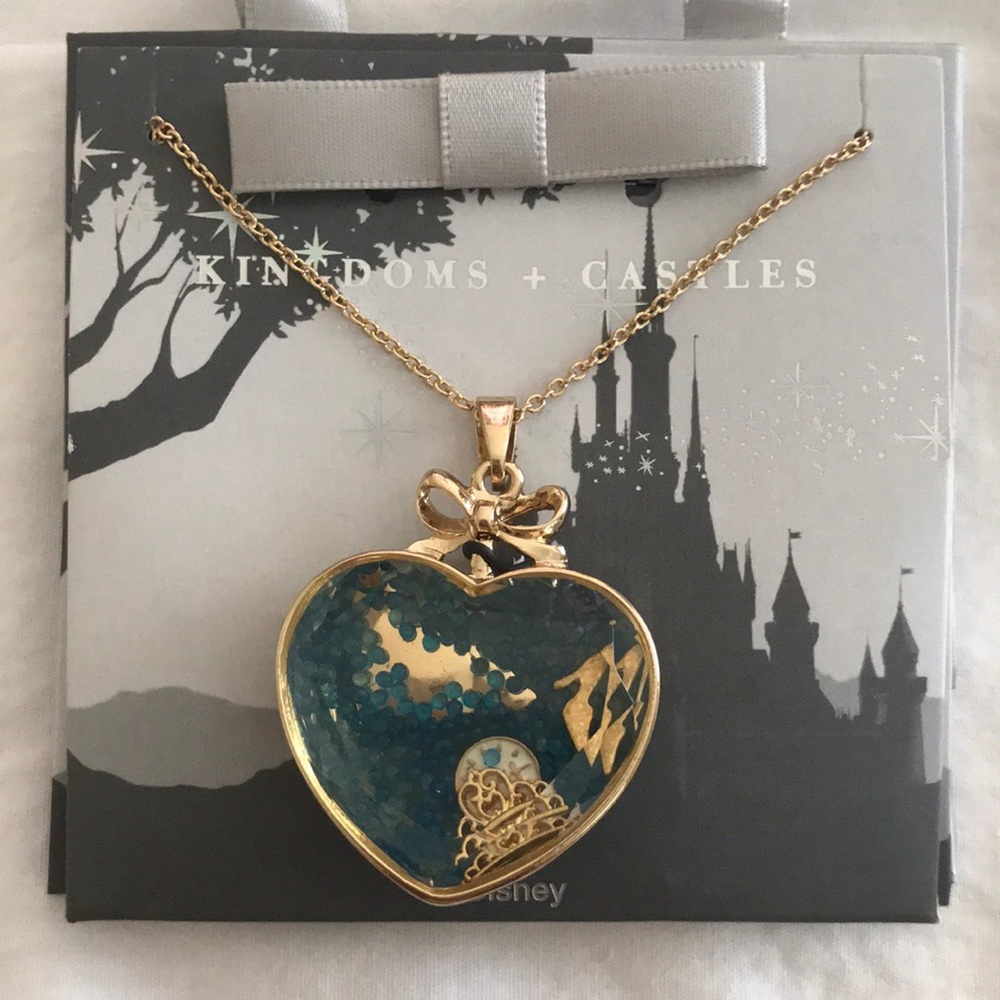 New! Disney Cinderella Long Necklace Gold Blue